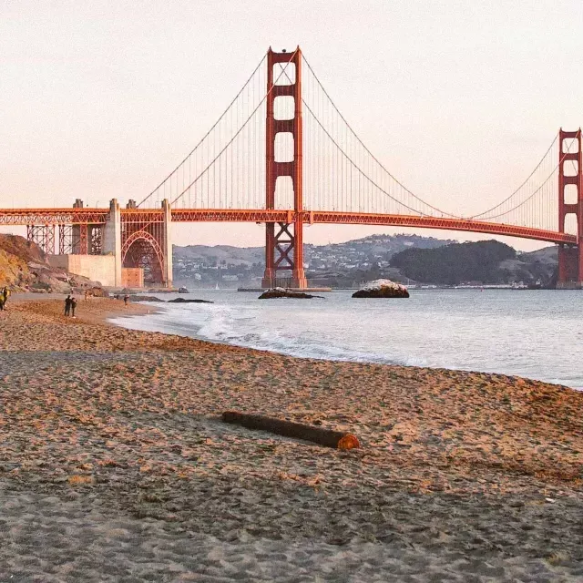 San Francisco's Baker Beach is pictured with the Golden Gate Bridge in the background